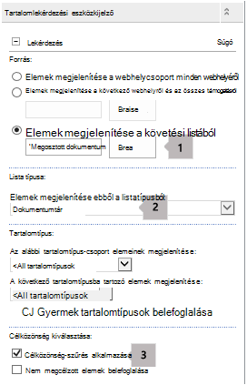 Tartalomlekérdezés kijelző tulajdonságai három ábrafelirattal
