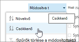 The drop-down sorting menu on a column header