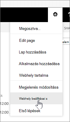 A Webhely beállításai lehetőség a Beállítások gomb alatt