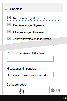 Kijelző tulajdonságai speciális szakasz kiemelt célközönséggel