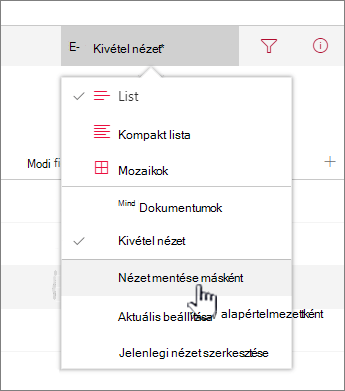 Kattintson a Mentés másként gombra frissített vagy új nézet mentéséhez