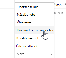 Hozzáadás a navigációhoz lehetőség egy laplistából