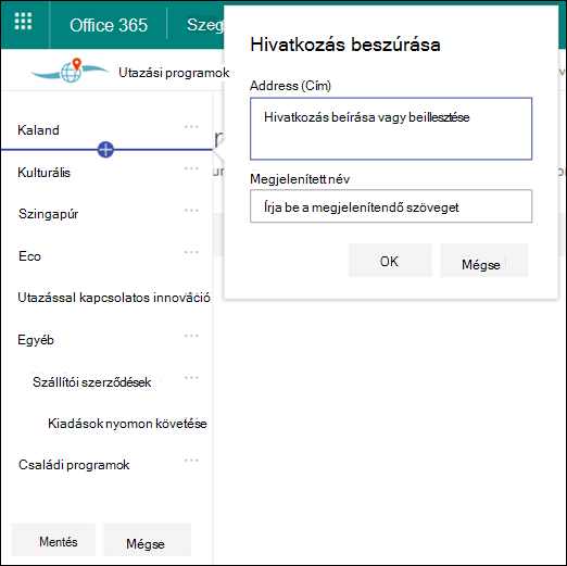 A SharePoint-központ navigációs sávja
