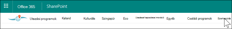 A SharePoint-központ navigációja