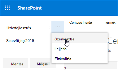 Meglévő hivatkozás vagy címke szerkesztése egy SharePoint kommunikációs webhely láblécében.