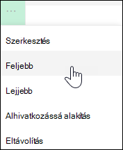 Hivatkozás feljebb vagy lejjebb helyezése a bal oldali menüben