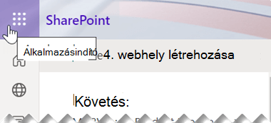 Az appindító szimbóluma kilenc kis négyzet alakú pontból áll, a SharePoint app ablakának jobb felső sarka közelében.