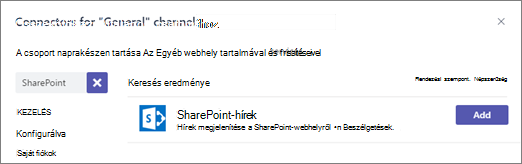 Hírek összekötője párbeszédpanel