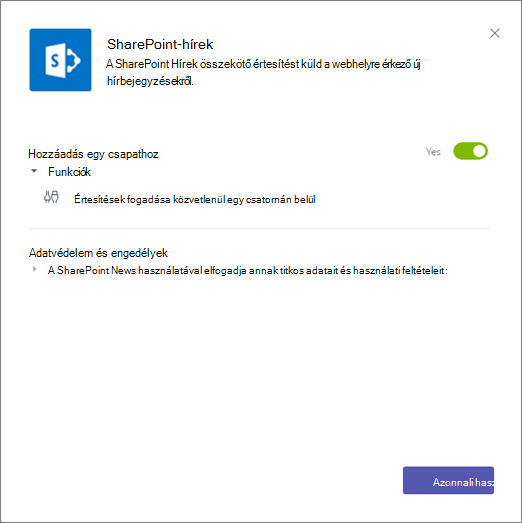 Hírek összekötője párbeszédpanel