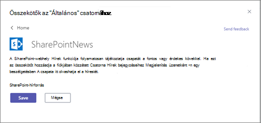 Hírek összekötője párbeszédpanel