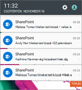 Példa egy hírértesítésre mobileszközön