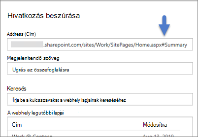 Példa könyvjelzőt tartalmazó hivatkozásra