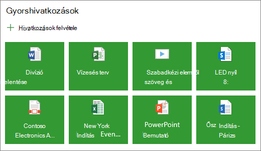 Gyorshivatkozások csempeelrendezésben