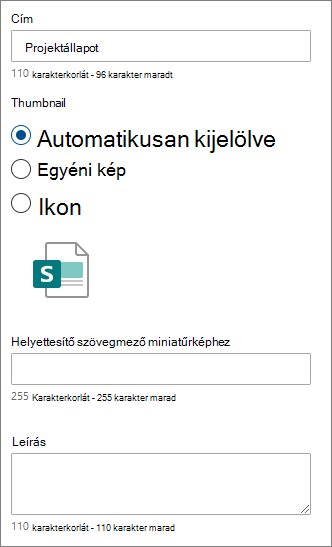Az egyes gyorshivatkozások beállításai