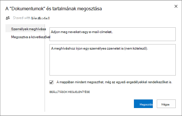 Megosztás párbeszédpanel