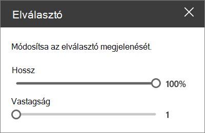 Az Elválasztó kijelző részleteit tartalmazó ablaktábla a SharePoint Online-ban egy webhely szerkesztése közben