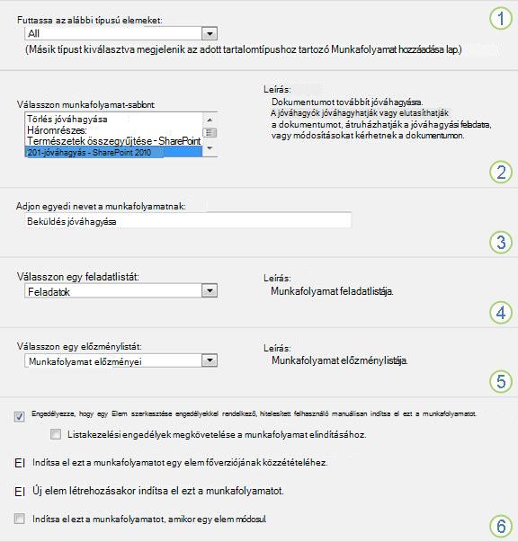 Munkafolyamat hozzáadásának alapvető adatai szakaszokkal