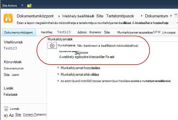 Hivatkozás a munkafolyamat-beállítások módosításához