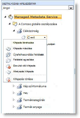 A menü használatával egy kifejezéskészleten belül kezelheti a kifejezéseket.