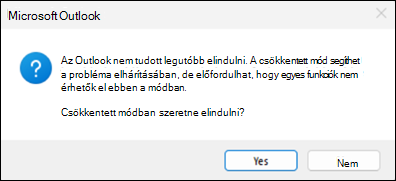 Klasszikus Outlook csökkentett üzemmód hiba