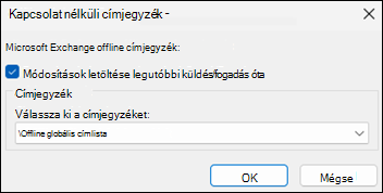 Címjegyzék letöltése lehetőség az Outlookban