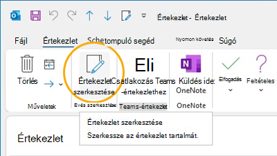 Értekezlet szerkesztése gomb Menüszalag testreszabása az Outlookban