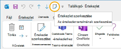 Értekezlet szerkesztése gomb Gyorselérési eszköztár az Outlookban