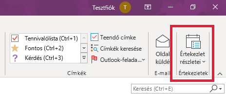 A OneNote-értekezlet adatai a menüszalagon