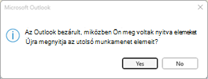 Az Outlook legutóbbi munkamenetének hibája