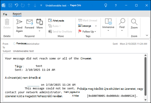 Kézbesíthetetlen Outlook hiba