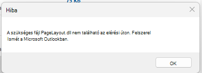 Képernyőkép a hibaüzenetről, A szükséges fájl PageLayout.dll nem található.
