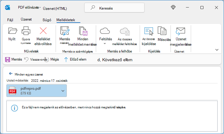 Hiba a PDF-ben az Outlookból való megjelenítéskor