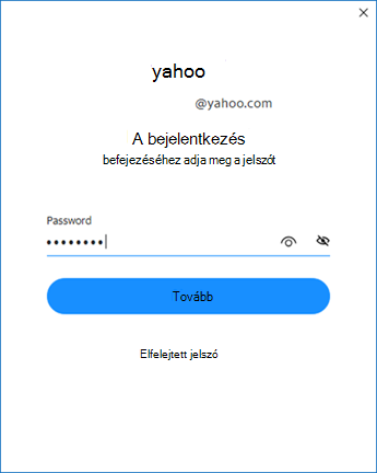 A Yahoo Outlook telepítőjének második képernyője – jelszó megadása