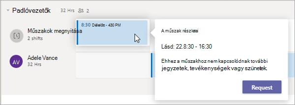 Nyitott műszak munkavégzésének kérése a Műszakokban