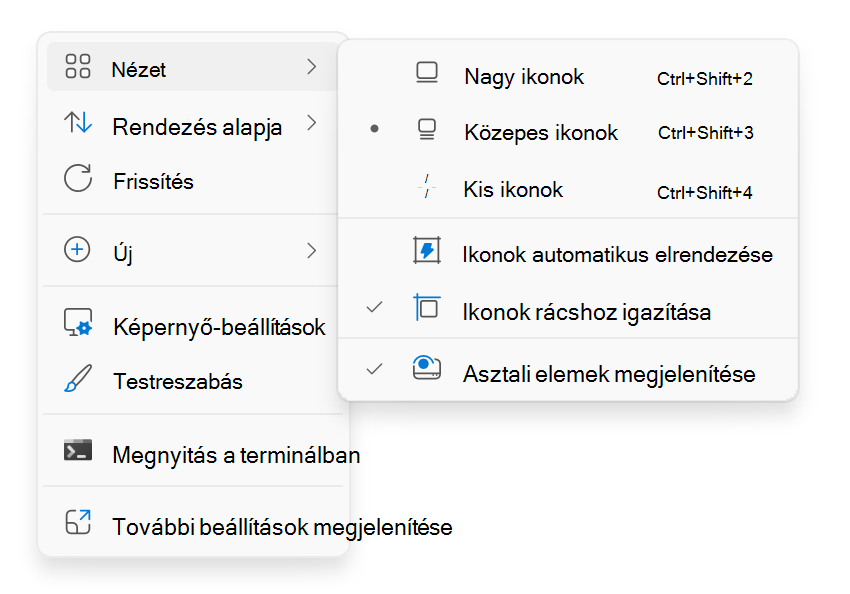 Screenshot of the contextual menu on the desktop that appears when you right-click.