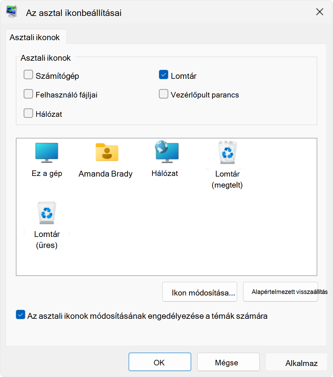 Screenshot of the desktop icon settings in Windows.