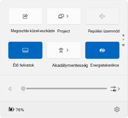 Screenshot of quick settings in Windows.