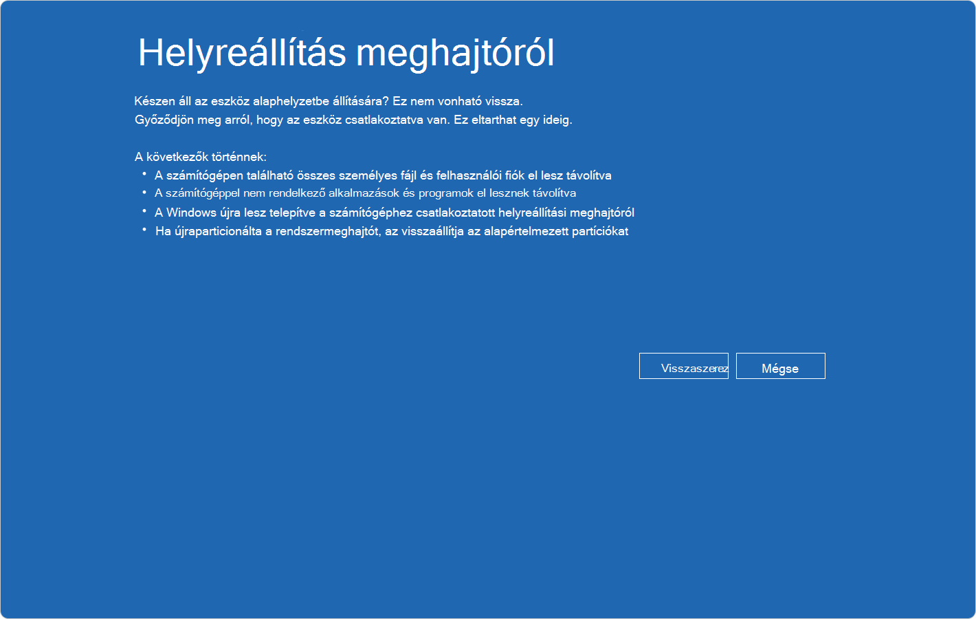 Screenshot of Windows RE showing the recover from a drive confirmation