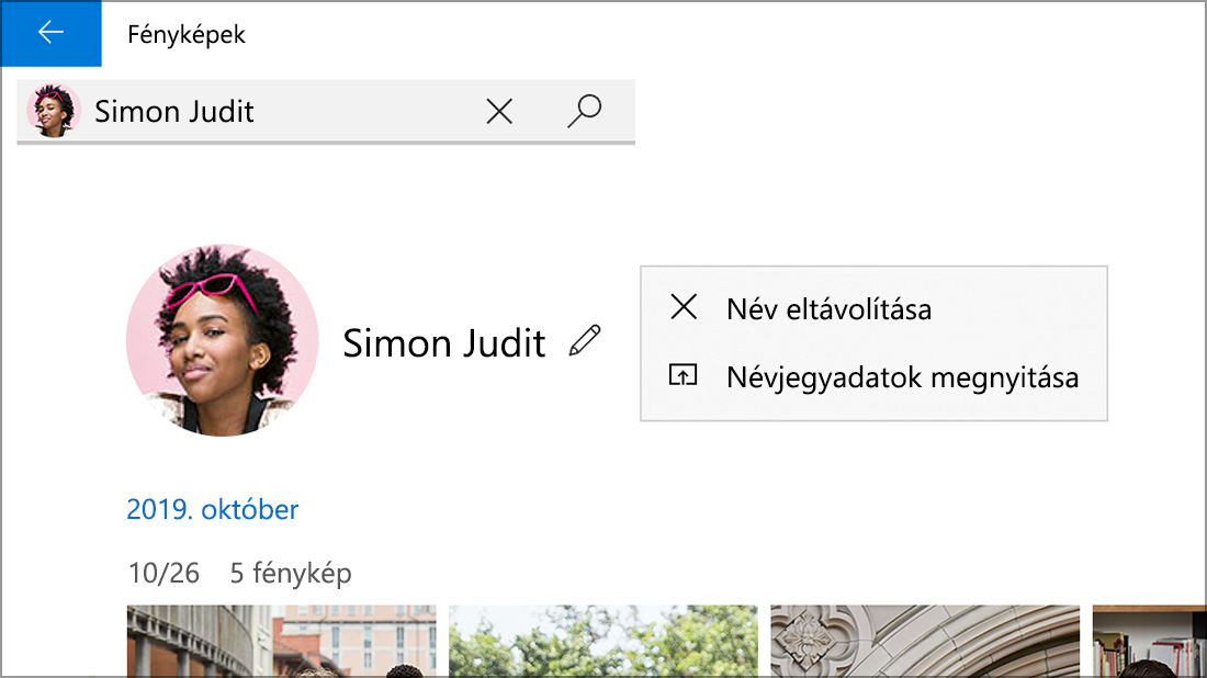 Képernyőkép egy névjegyről, amelyen látható a Név eltávolítása beállítás.