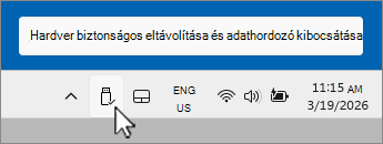 Screenshot of Safely Remove USB device icon in notification tray.