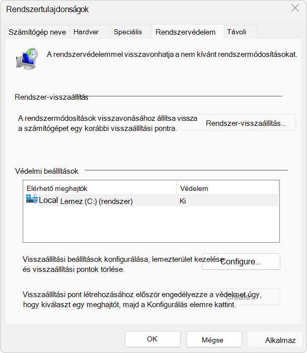Screenshot of System Protection settings.