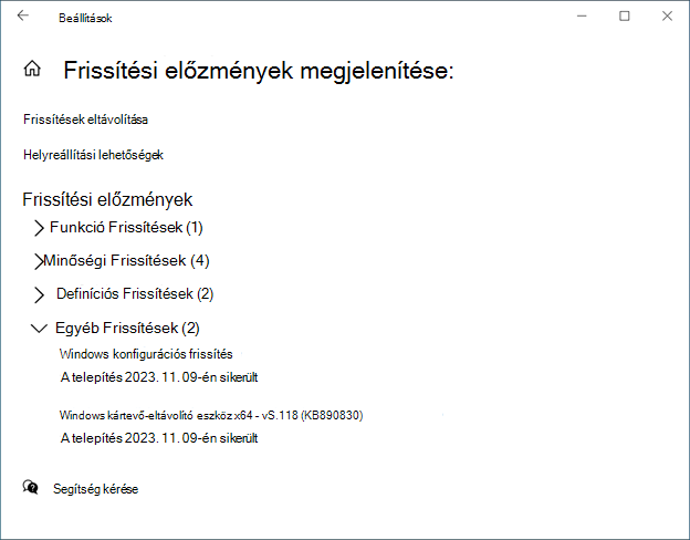 Frissítési előzmények