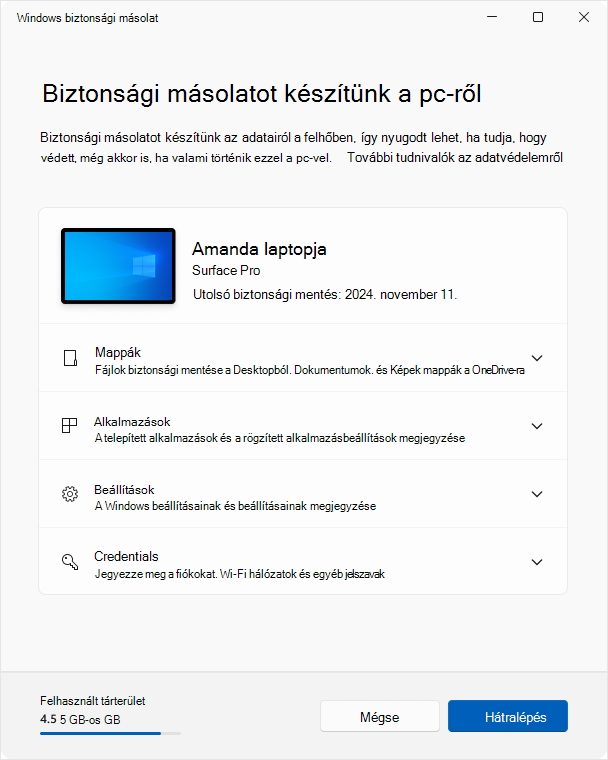 Screenshot of Windows Backup in Windows 10.