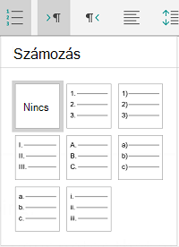 Számozási beállítások