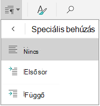 Speciális behúzás beállításai