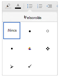 A listajel beállításai