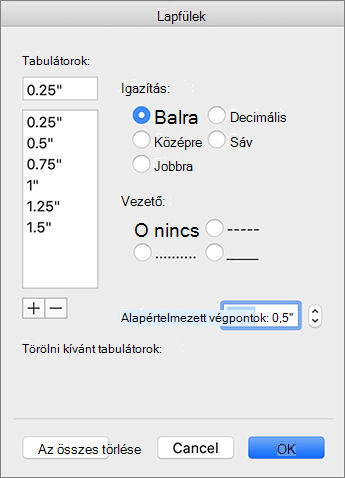 Mac Tabs dialog box