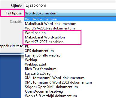 Dokumentum mentése sablonként