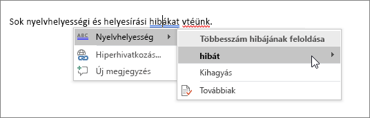 Office 365 helyesírási & nyelvhelyességi példa