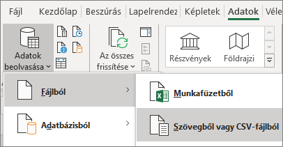 A Szövegből gomb kijelölve az Adatok lapon